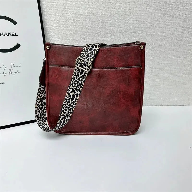 Bolsas Transversal de Couro Crossbody Com Alças Animal Print