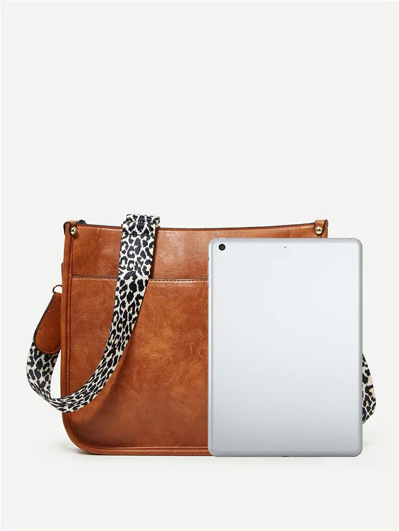 Bolsas Transversal de Couro Crossbody Com Alças Animal Print