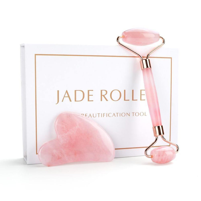 Massageador Facial Jade Roller & Gua Sha Quartzo Rosa - Shop Da Fábrica