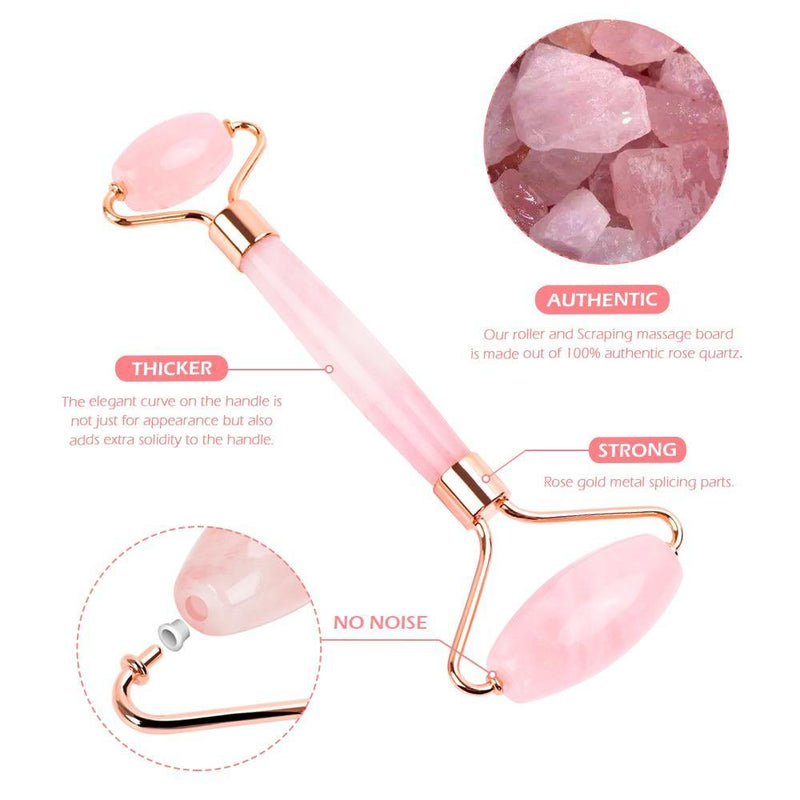 Massageador Facial Jade Roller & Gua Sha Quartzo Rosa - Shop Da Fábrica